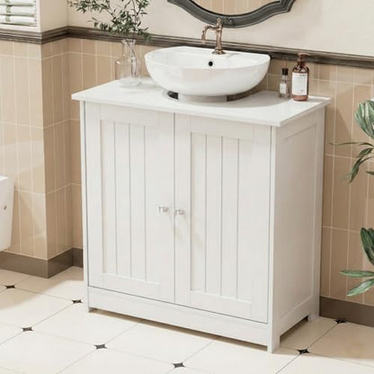 Bonnlo Pedestal Sink Storage Cabinet with 2 Doors Traditional Under Sink Cabinet Bathroom Space Saver Organizer with Adjustable Shelf White 23 5/8" W x 11 7/16" D x 23 5/8" H