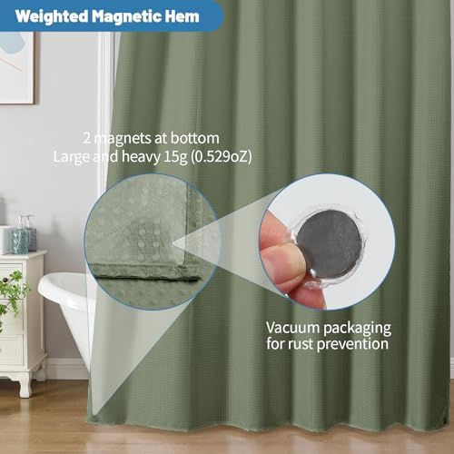 2-in-1 Waterproof Fabric Shower Curtain - No Separate Liner Needed, Hotel-Style Waffle Weave, Effortless Cleaning & Washable Bathroom Shower Curtain Set,72Wx78H,SageGreen