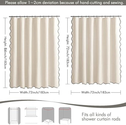 MIULEE 72"x84" Extra Long Scalloped Linen Shower Curtain Light Cream