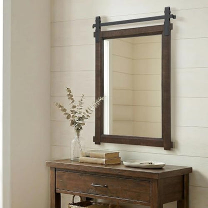 Besdomus Farmhouse Bathroom Vanity Mirror: 24"x36" Brown Rustic Barn Door