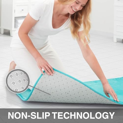 Memory Foam Bath Mat Non Slip Absorbent Super Cozy Velvet Bathroom Rug Carpet (72 inches X 24 inches, Teal)