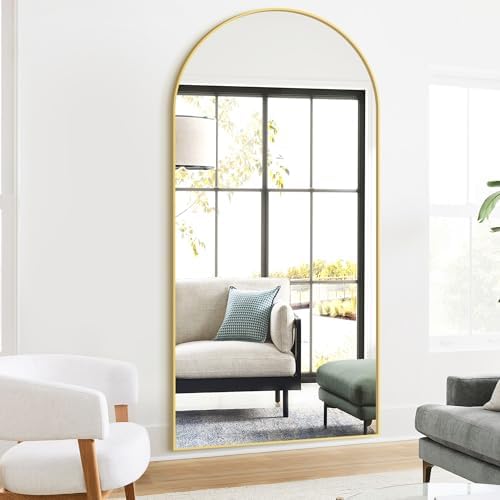 Arched Full Length Mirror, 75"x35" Standing Body Mirror for Wall, Gold
