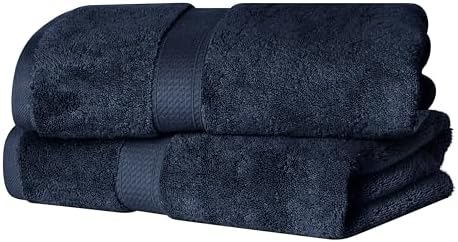 SUPERIOR Egyptian Cotton Plush & Absorbent, Bath Towel Set of 2, Navy Blue