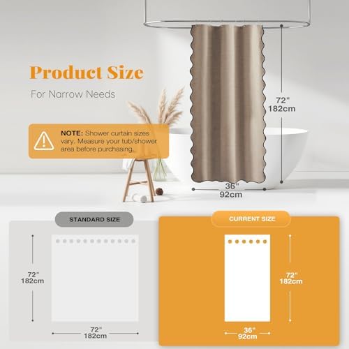 BTTN Stall Boho Scalloped Linen Textured Shower Curtain, 36x72, Tan/Taupe