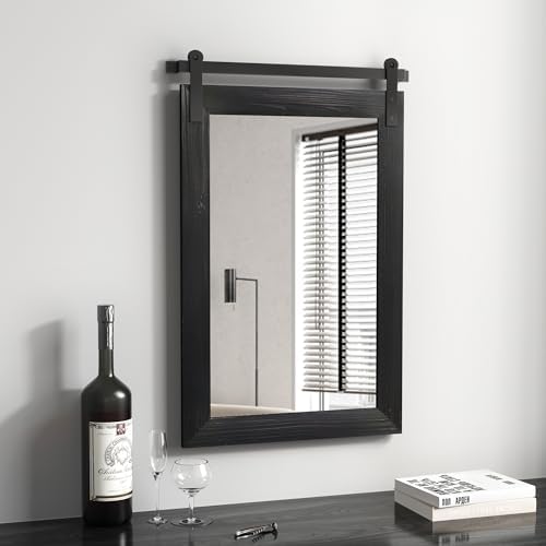 COGOOD Farmhouse Barn Door Mirror - 26 x 17 Black