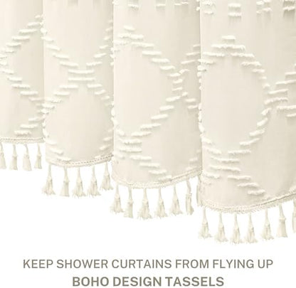 Siiluminisoy Cream Boho Woven Fabric Shower Curtain, 72 x 72 Tufted Chevron Textured Striped Modern Farmhouse Minimalist Cloth Curtain for Bathroom