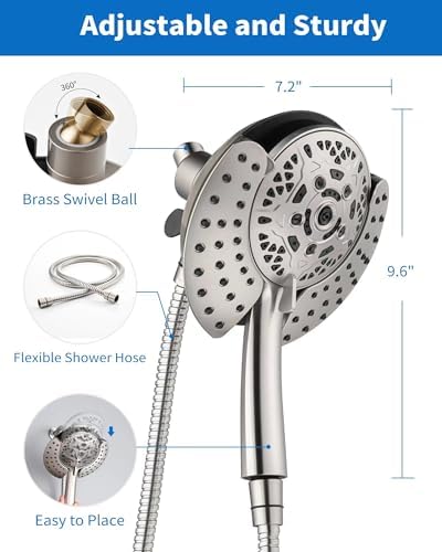 INAVAMZ 2 in 1 Shower Head with Handheld Combo High Pressure Nickel 2.5 GPM