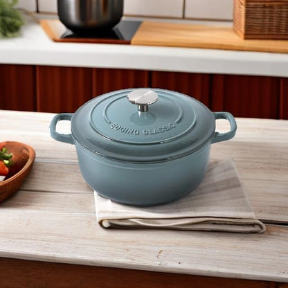 EDGING CASTING Enameled Cast Iron Covered 5.5 Quart Dutch Oven with Dual Handle, Slateblue
