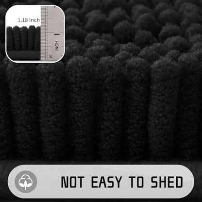 Yimobra Washable Bathroom Rugs, Super Soft & Absorbent Chenille Bath Mat for Floor & Carpet, Quick Dry Non Slip Bath Mat for Tub Shower, 32"x20",Black