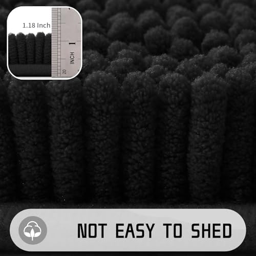 Yimobra Large Bathroom Rugs 36"x24", Non Slip Bath Mat for Tub, Shaggy Rug Floor Carpet, Extra Soft Super Absorbent Quick Dry, Machine Washable,Black
