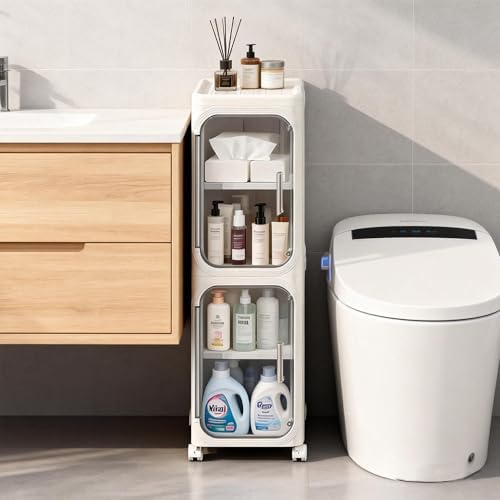 2-Tier Narrow Storage Cabinet Slim Bathroom Skinny Organizer with Wheels