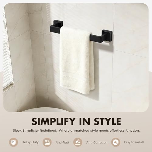 15-Pieces Matte Black Bathroom Accessories Set, 16 Inch Bath Towel Bar Set