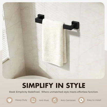 5-Pieces Matte Black Bathroom Accessories Set, 16 Inch Bath Towel Bar Set