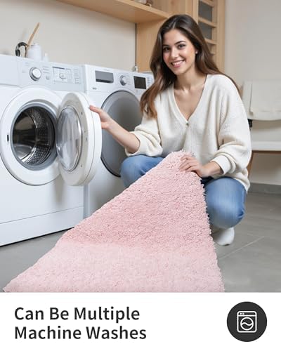 ILANGO Dark Pink Bathroom Rugs 24" × 17" Small Non Slip & Super Absorbent Extra Thick Soft, Washable Bath Mat for Floor, Microfiber Plush Shaggy Bath Rug with Rubber for Bathtub Shower Room Sink