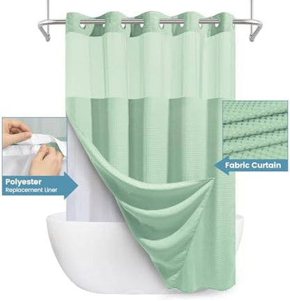 EUTXL Heavyweight No Hook Shower Curtain with Liner, Mint Green,71x86