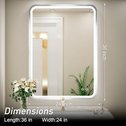 24x36 Inch LED Sliver Frame Bathroom Mirror,3-Color