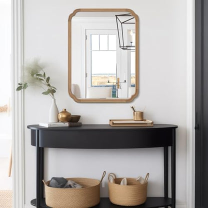 WallBeyond 28" x 40" Rounded Corner Arch Wall Mirror with Wood Frame for Entryway, Living Room or Bedroom Home Decor - Light Woodgrain [28 x 40 inches, Honey-Colored]