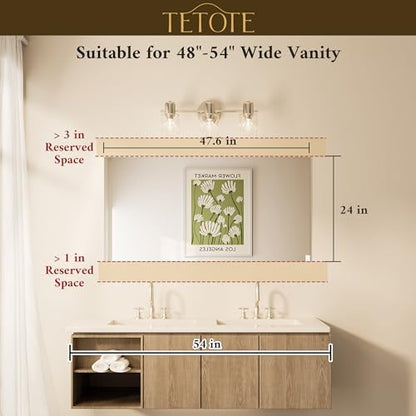 TETOTE Frameless Mirror 48" x 24" Large Tempered Vanity Mirror for Wall, Bathroom, Bedroom, Entryway, Hallway, Gym, Vertically/Horizontally