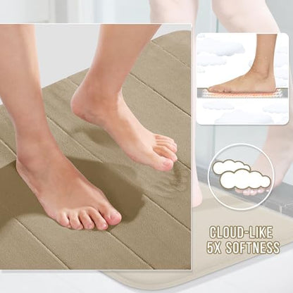 Yimobra Memory Foam Toilet Bath Mat U-Shaped, Soft and Comfortable, Super Water Absorption, Non-Slip, Thick, Machine Wash and Easier to Dry for Bathroom Commode Contour Rug, 24 X 20, Light Tan