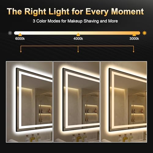 LED Bathroom Mirror with Light, 30x55 Vanity Mirror for Wall with Frame