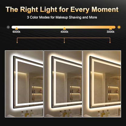 LED Bathroom Mirror with Light, 30x55 Vanity Mirror for Wall with Frame