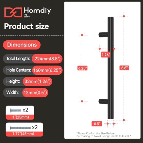 homdiy Black Cabinet Handles 10Pack 6-1/4inch Hole Center Kitchen Drawer Pulls and Knobs Stainless Steel Cabinet Hardware for Bathroom, Cupboard