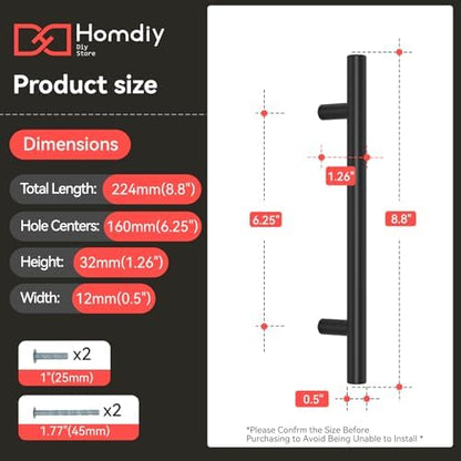 homdiy Black Cabinet Handles 10Pack 6-1/4inch Hole Center Kitchen Drawer Pulls and Knobs Stainless Steel Cabinet Hardware for Bathroom, Cupboard