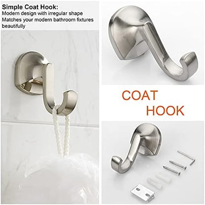 BGL Bathroom Hardware Set Brushed Nickel Adjustable Expandable Towel Bar 4-Piece Bathroom Accessory Set Wall Mounted Robe Hook Toilet Paper Holder Towel Ring Towel Bar
