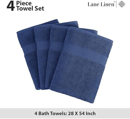 LANE LINEN Towel Set for Bathroom 4 Piece Soft Absorbent Quick Dry - Navy