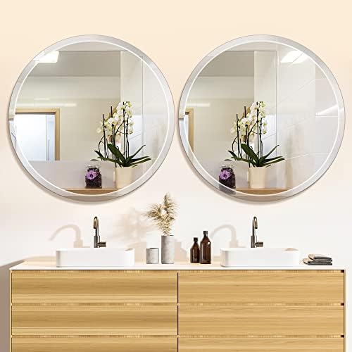 Round Frameless Wall Mirror, 30 Inch, HD Float Glass, Beveled Edge