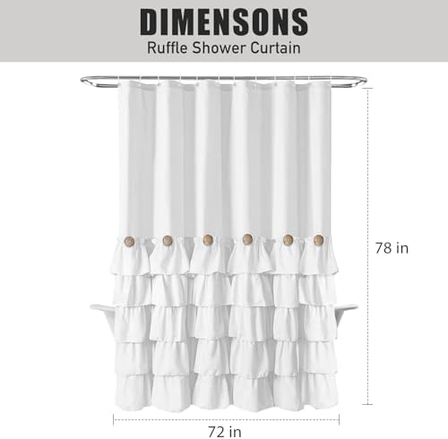 Seasonwood White Ruffle Shower Curtain Farmhouse Shower Curtain 72 X 78