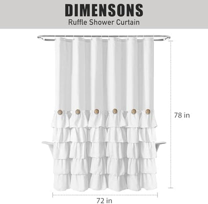 Seasonwood White Ruffle Shower Curtain Farmhouse Shower Curtain 72 X 78