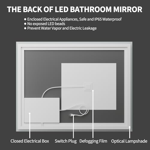 Koonmi 55x36 LED Bathroom Mirror, Shatterproof Mirror with Light