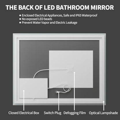 Koonmi 55x36 LED Bathroom Mirror, Shatterproof Mirror with Light