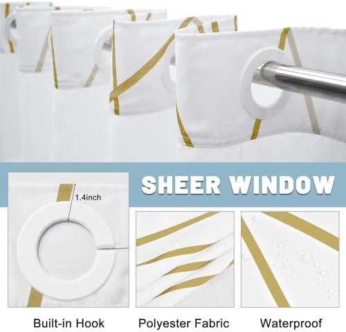 LXBNI Gold White No Hook Shower Curtain with Liner, 71 x 74 Inch