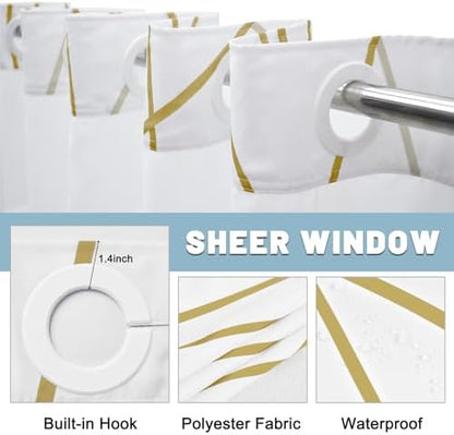 LXBNI Gold White No Hook Shower Curtain with Liner, 71 x 74 Inch