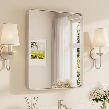 TETOTE Brushed Nickel Bathroom Mirror 24 x 30 Inch for Vanity Metal Framed Mirror Modern Farmhouse for Living Room Entryway(Horizontal/Vertical)