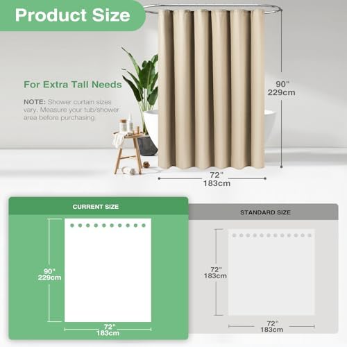 Dynamene Extra Long Waffle Shower Curtain 256 GSM Fabric 72x90 Beige/Khaki