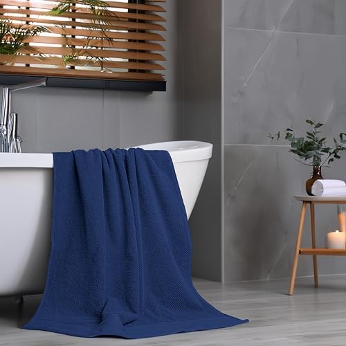 Tens Towels Pack of 8 Popcorn Textured Luxury Towels Set, 2 Extra Large Bath, 2 Hand, 4 Washcloths, 100% Cotton, Plush Hotel Quality, Super Absorbent, Perfect for Your Bathroom, Navy
