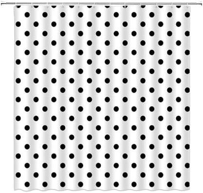 Polka Dot Shower Curtain Black White Retro Spot Vintage Fabric Decorative Bathroom Curtains with Hooks,67" Wx70 H