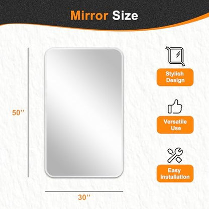 Delma Bathroom Vanity Mirror, Silver Framed Mirror for Over Sink, 50x30