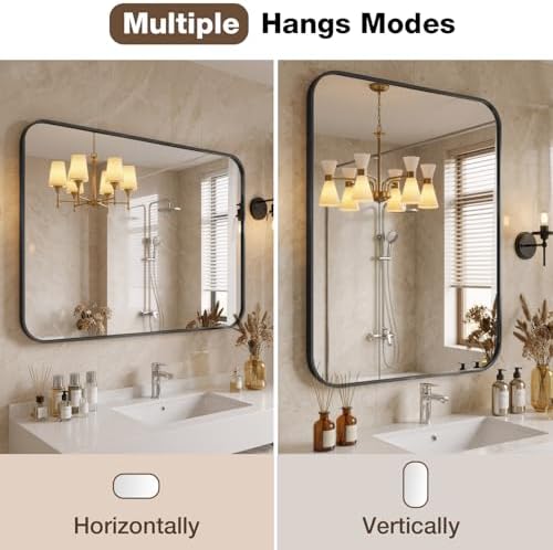 30"x36" Bathroom Mirrors for Over Sink, Matte Black Rectangle Vanity Mirror