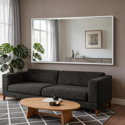 CIRCUMI 72"x40" Brushed Silver Bathroom Mirror, Double Sink Vanity Mirror