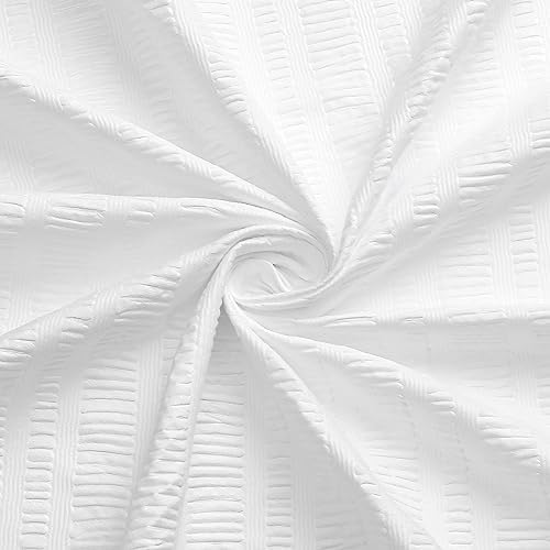 Aiyufeng Moga White Extra Long Shower Curtain 72 x 84, 3D Embossed Textured Fabric Shower Curtain for Bathroom, Water Repellent, Machine Washable, White