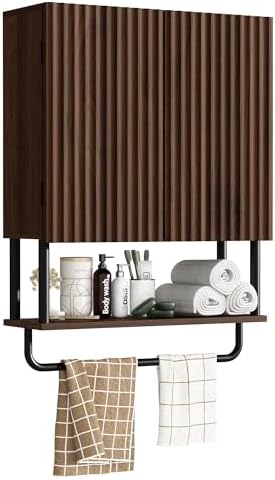 RUSTOWN Fluted Bathroom Wall Cabinet with 2 Doors, 3-Tier Medicine Cabinet