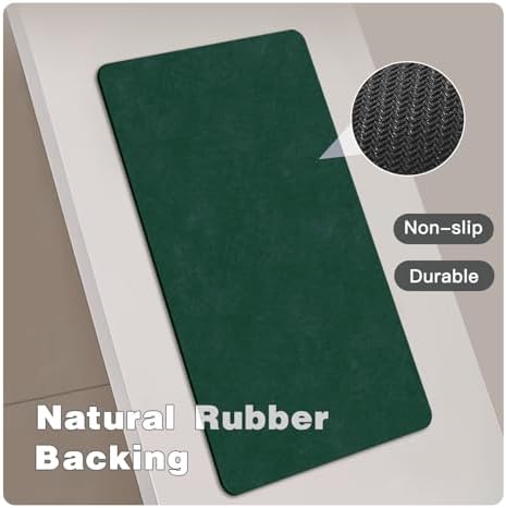 TYUU Thin Bath Mat Runner, Long Bathroom Rugs Non Slip 24x70 Dark Green