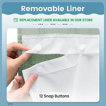 EUTXL Heavyweight No Hook Shower Curtain with Liner, Sage Green,71x86