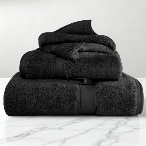 Superior Egyptian Cotton Ultra Plush & Absorbent, 3 Piece Set, Black