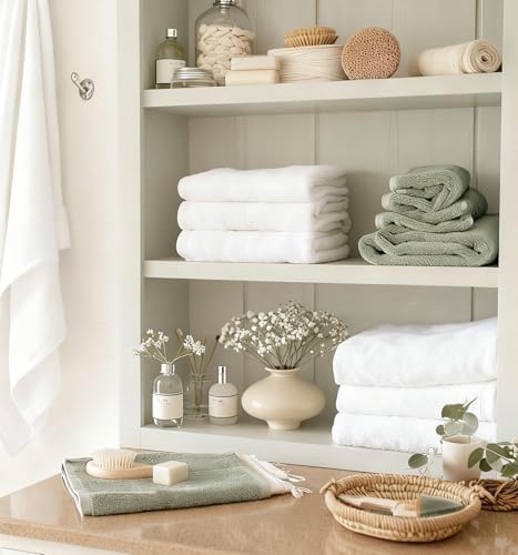 COZYART Bath Towel Set 6 PCS, Luxury White 100% Turkish Cotton 650GSM