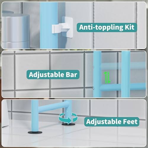 3-Tier Over Toilet Storage, Anti-Tip, 64" H, Blue